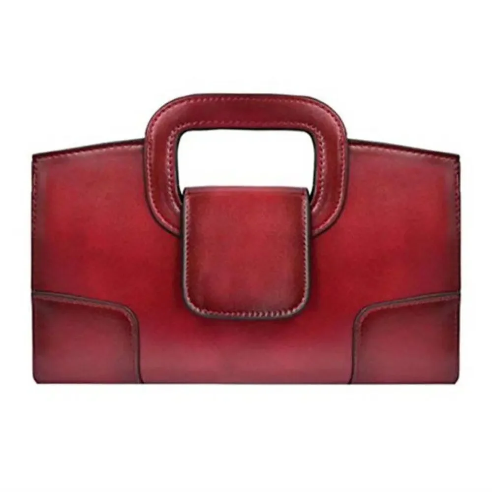Vintage Style Flap Dark Red Tote Top Handle Satchel Handbags Vegan Leather